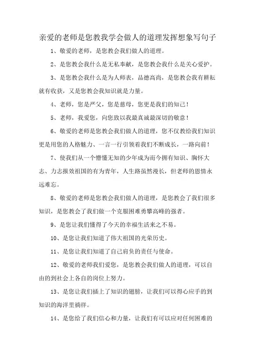 亲爱的老师是您教我学会做人的道理发挥想象写句子