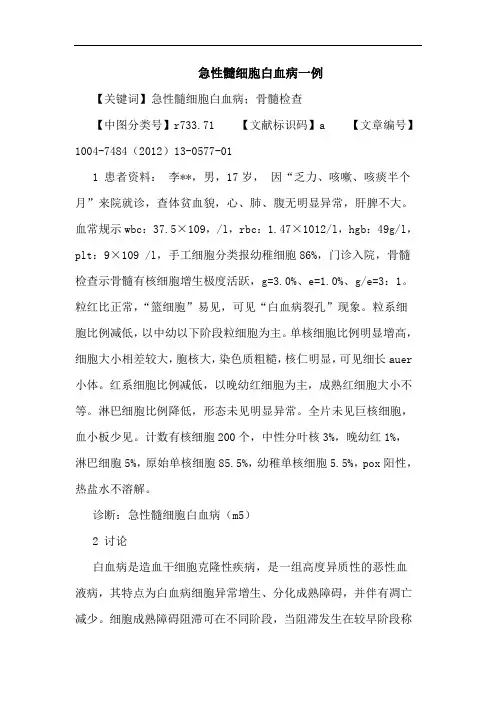 急性髓细胞白血病一例论文