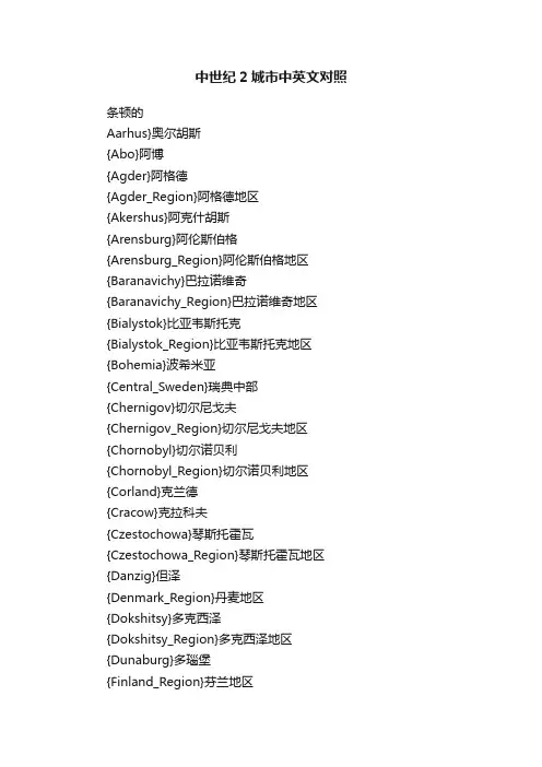 中世纪2城市中英文对照