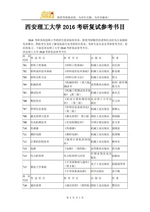 西安理工大学2016考研复试参考书目