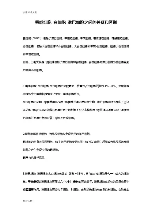 吞噬细胞白细胞淋巴细胞之间地关系和区别