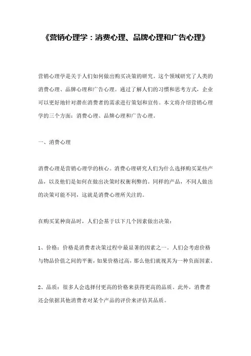 《营销心理学：消费心理、品牌心理和广告心理》 