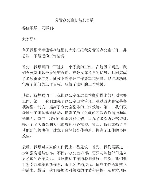 分管办公室总结发言稿