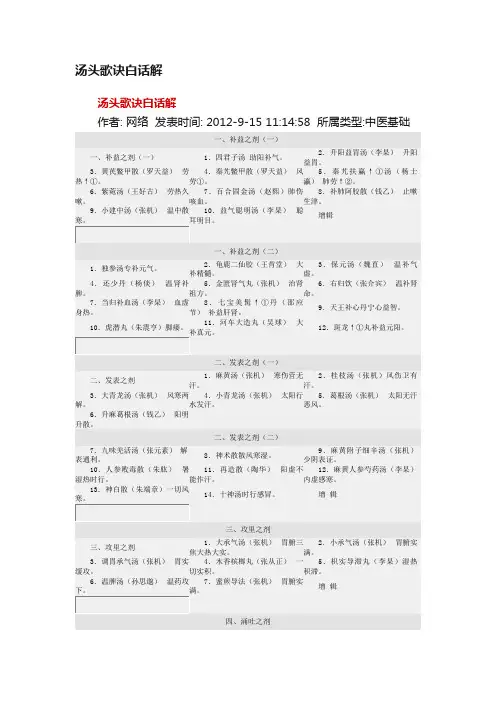 汤头歌诀白话解