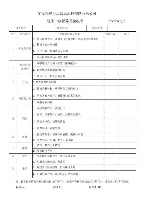 铣床一级保养及验收表