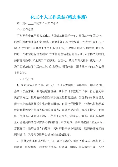 化工个人工作总结(精选多篇)  
