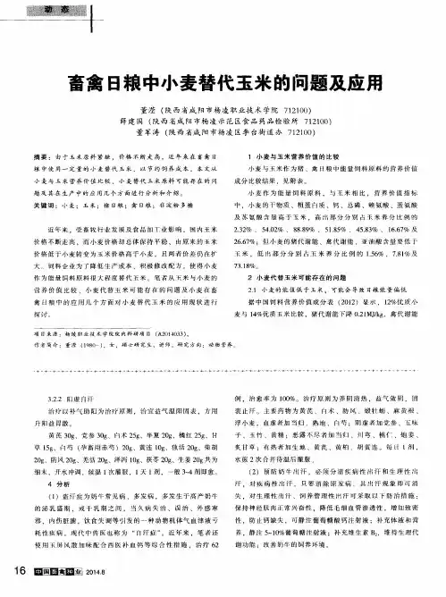 畜禽日粮中小麦替代玉米的问题及应用