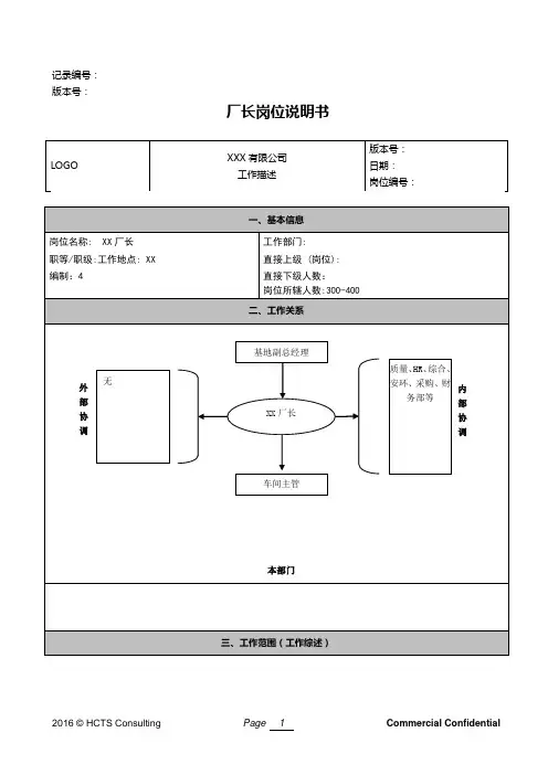厂长岗位说明书