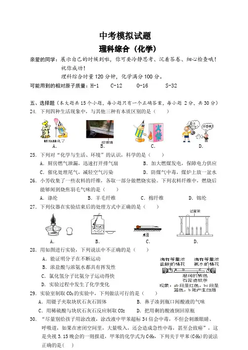 2020年中考模拟化学试题及答案