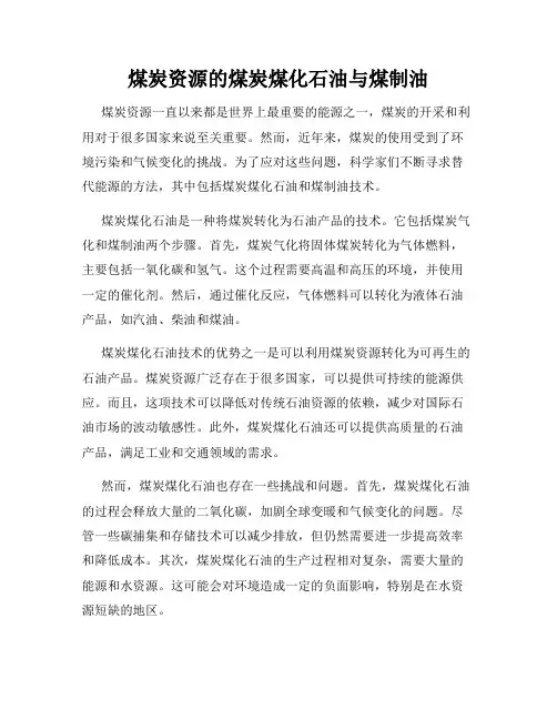 煤炭资源的煤炭煤化石油与煤制油