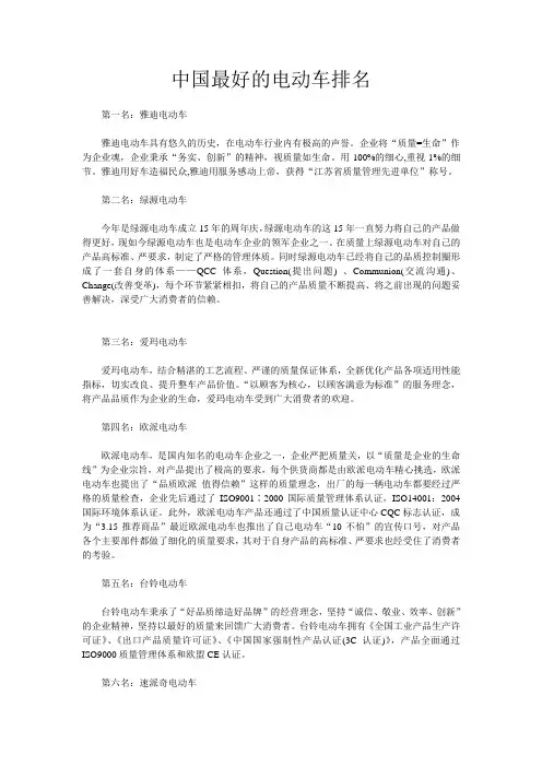 中国最好的电动车排名