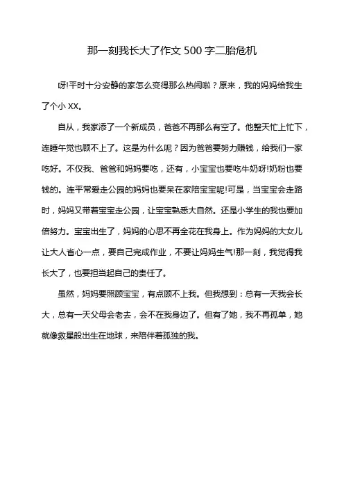 那一刻我长大了作文500字二胎危机