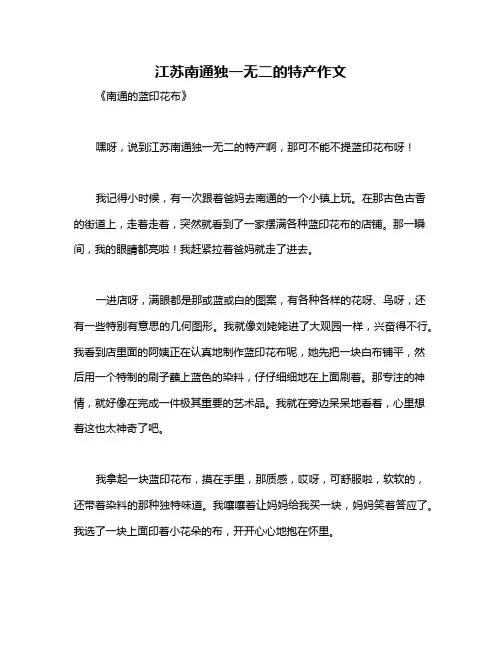 江苏南通独一无二的特产作文