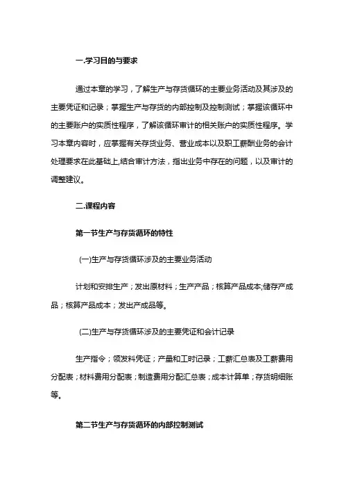 自考“审计学”考试大纲-生产与存货循环审计