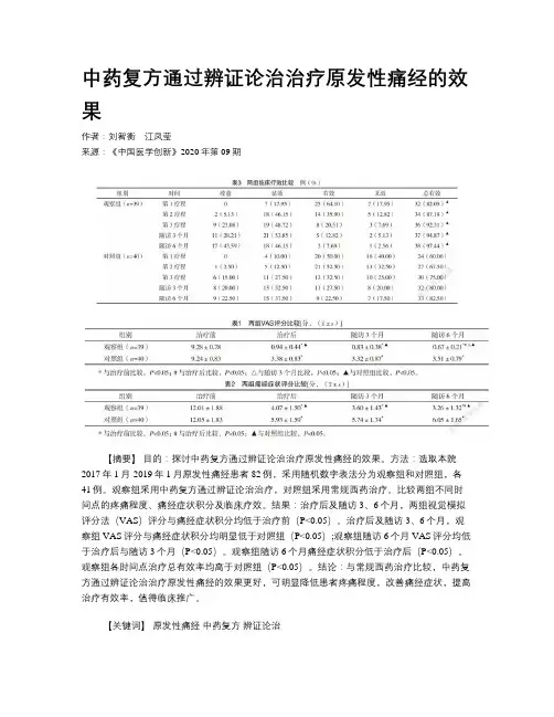 中药复方通过辨证论治治疗原发性痛经的效果