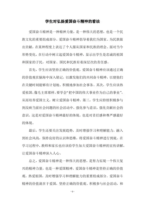 学生对弘扬爱国奋斗精神的看法