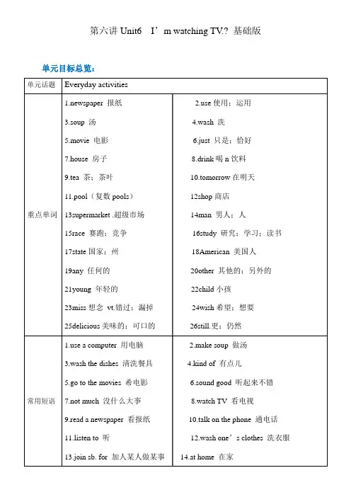人教版英语七年级下册Unit6I’mwatchingTV.知识点及课后作业