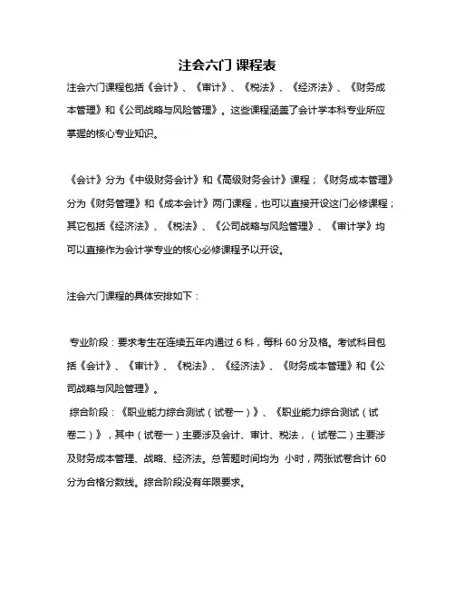 注会六门 课程表