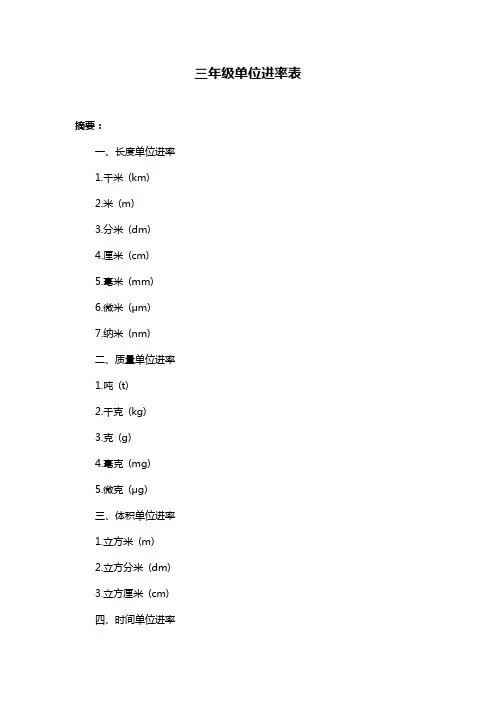 三年级单位进率表