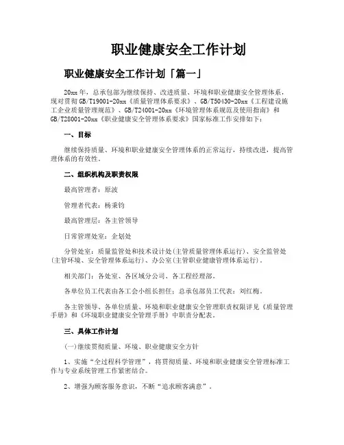 职业健康安全工作计划