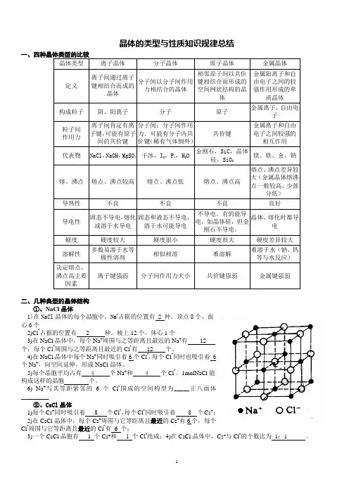 晶体的类型与性质知识总结