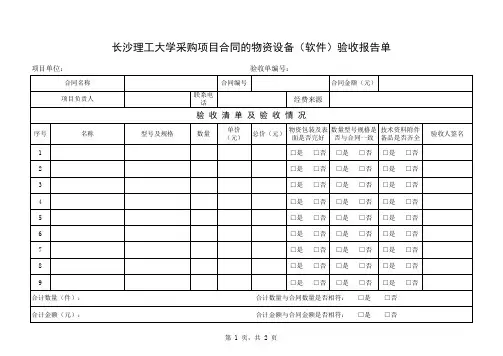 长沙理工大学采购项目合同的物资设备(软件)验收报告单
