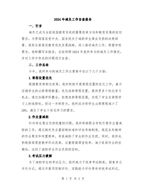 2024年减负工作自查报告