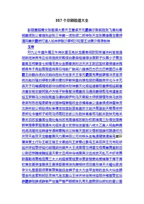 357个京剧脸谱大全
