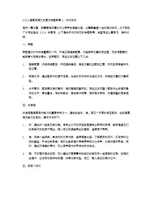 2024高考语文总复习专题教案2：作文技巧