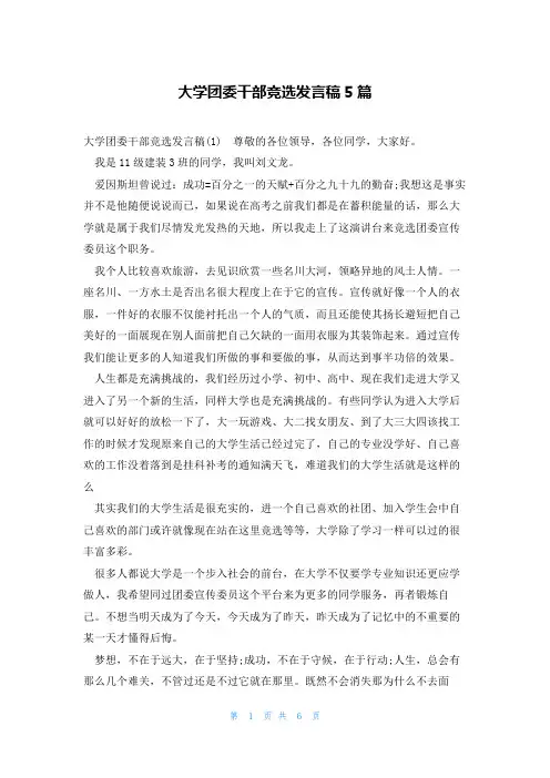 大学团委干部竞选发言稿5篇