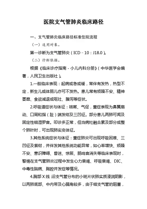 医院支气管肺炎(儿科)临床路径及表单