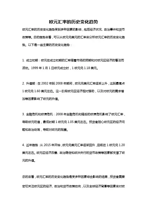 欧元汇率的历史变化趋势