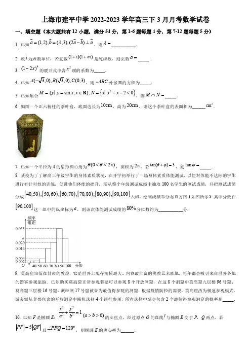 2022-2023学年上海市建平中学高三下学期3月月考数学试卷含详解