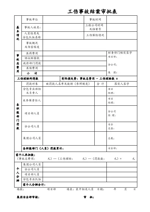 工伤事故结案审批表