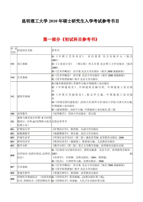 《昆明理工大学2011年硕士研究生入学考试参考书目》[1]3