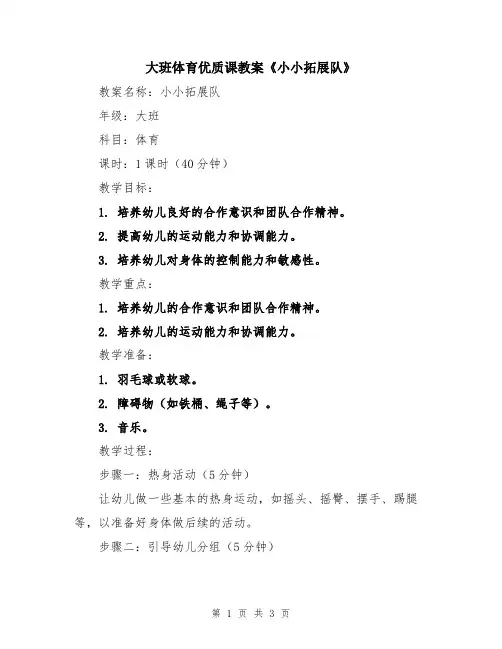 大班体育优质课教案《小小拓展队》