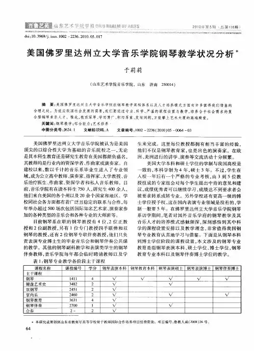 美国佛罗里达州立大学音乐学院钢琴教学状况分析
