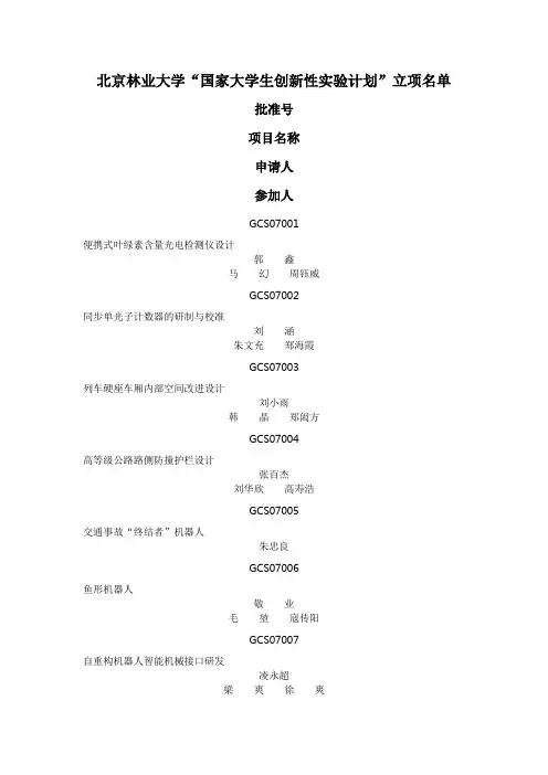 北京林业大学国创立项名单