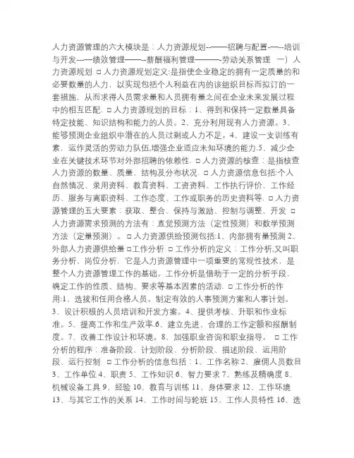 人力资源管理的六大模块
