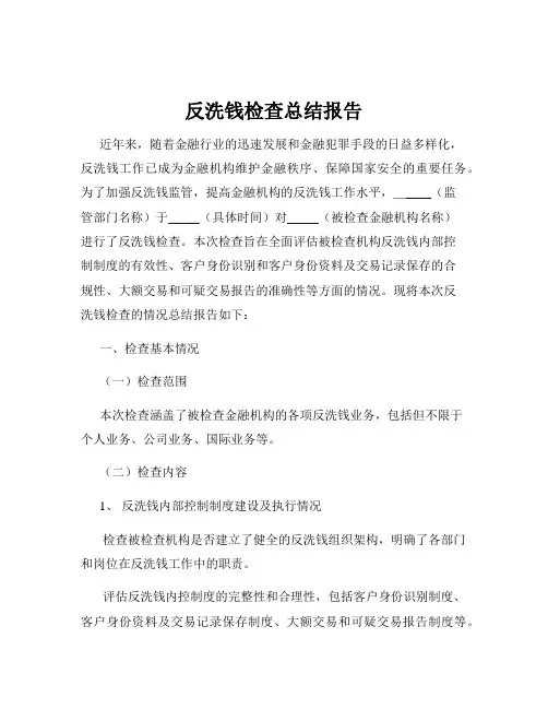 反洗钱检查总结报告