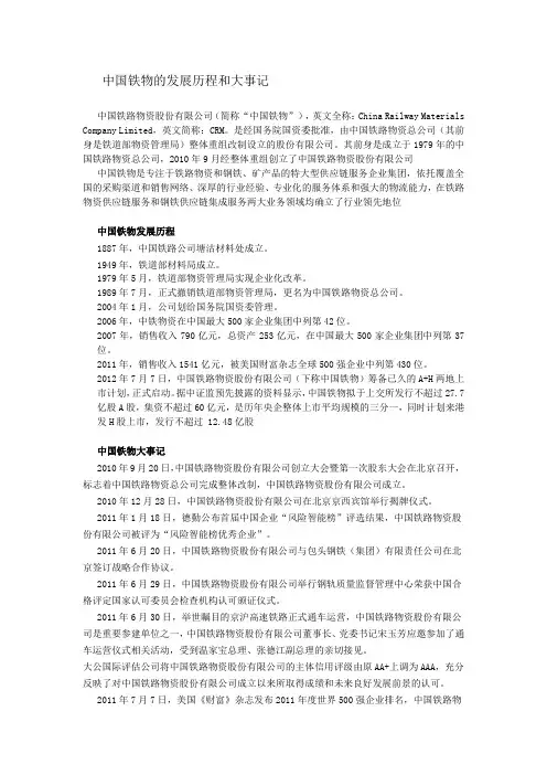 中国铁物的发展历程和大事记