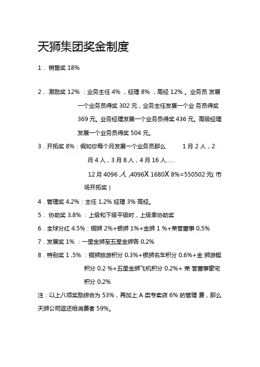 天狮奖金制度