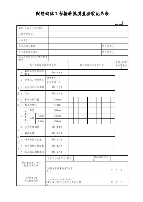 配筋砌体工程检验批质量验收记录表 (2)