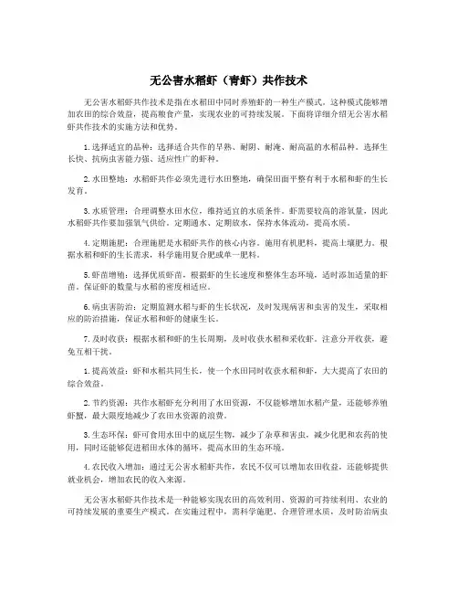 无公害水稻虾(青虾)共作技术