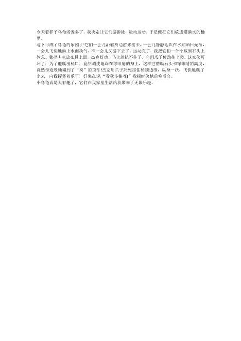 写小乌龟在水里嬉戏的作文