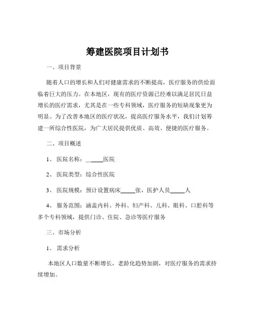 筹建医院项目计划书