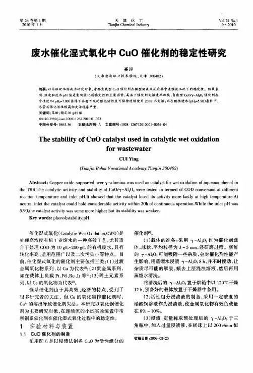 废水催化湿式氧化中CuO催化剂的稳定性研究