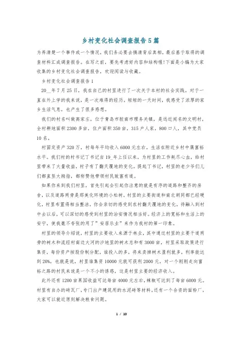 乡村变化社会调查报告5篇