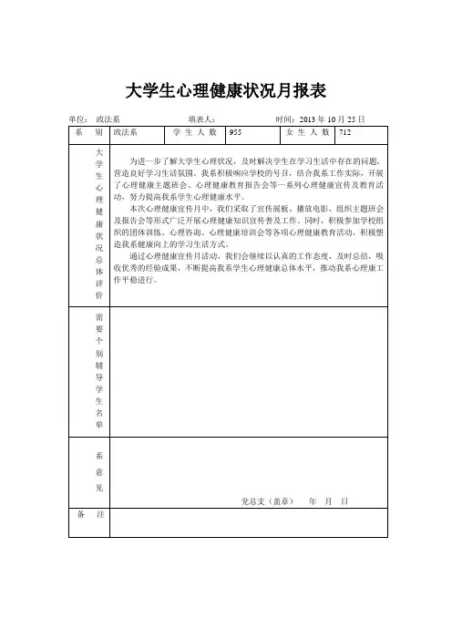 大学生心理健康月报表1