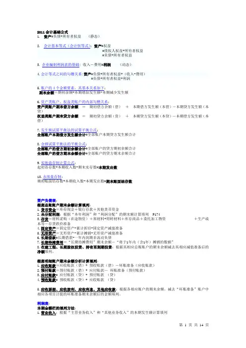 2012会计科目+会计公式+会计分录